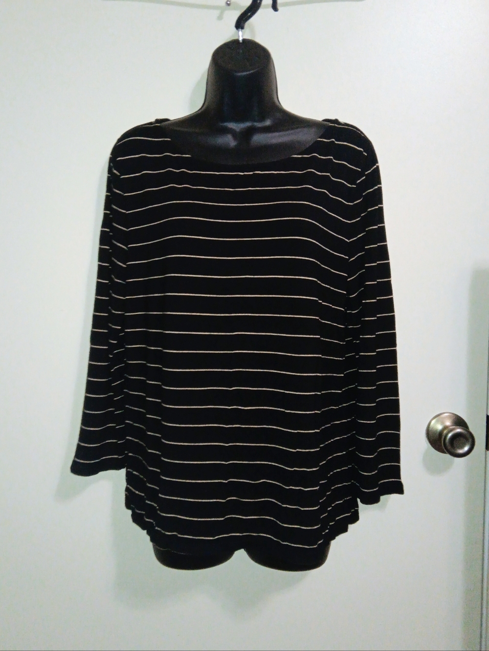 Lauren Ralph Lauren Black Long-Sleeve Top with Cream Stripes